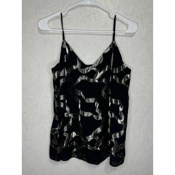 NWT ANN TAYLOR Black Metallic Gold Camisole Top SMALL Holiday Y2k Lightweight - Picture 3 of 6